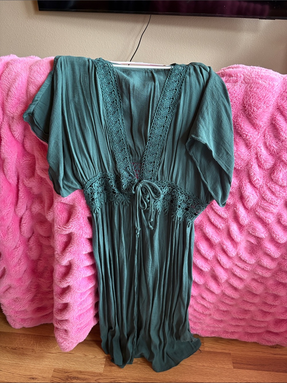 Forest Green Crochet Trim Maxi Dress